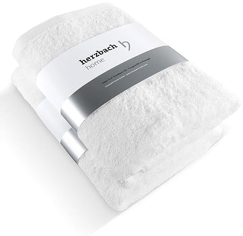 herzbach home Premium Duschtuch 2er-Set 70 x 140 cm (Weiß) – Große, weiche & saugstarke Dusch-Handtücher in Bester Qualität – 100% natürliche Baumwolle