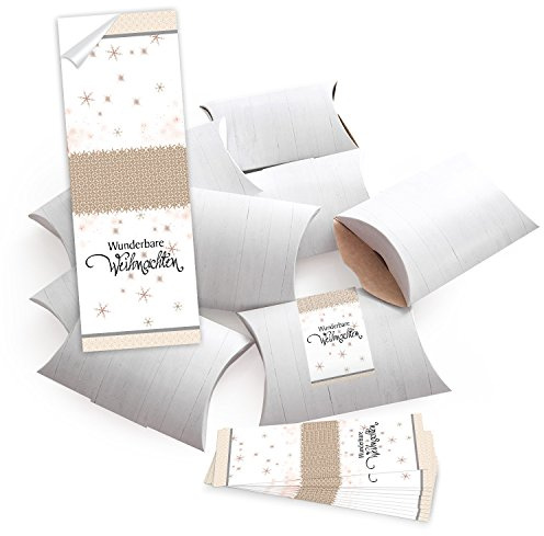 Logbuch-Verlag 10 kleine Schachteln Weihnachten Geschenkschachtel Verpackung Schmuck weiß + Aufkleber 14,5 x 10,5 x 3 cm