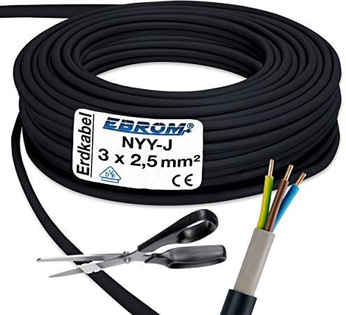 EBROM Erdkabel NYY-J 3x2,5 mm² - Starkstromkabel - PVC Erdleitung - schwarz - Meterware auf den Meter genau - Auswahl in 1 Meter Schritten, viele Längen - NYY-J 3x2,5 mm2 - Ihre Länge: 149 Meter
