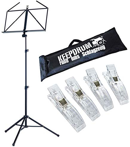 K&M 10065 Notenständer Notenpult schwarz + keepdrum Tasche + 4 Notenklammern