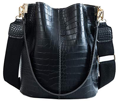 BUKESIYI Damen Tasche Umhängetasche Handtasche Frauen Klein Schultertasche Weekender Lack PU Leder DE77245 Schwarz