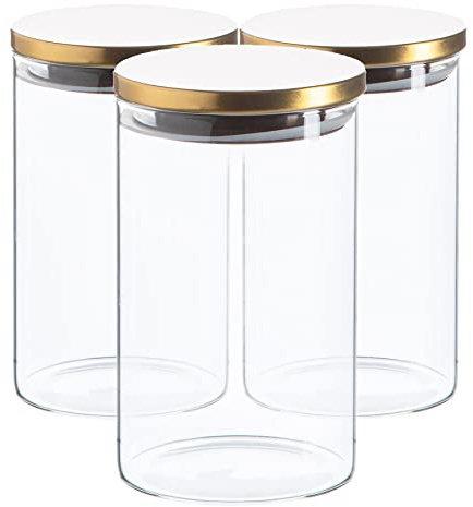 Argon Tableware Scandi -Aufbewahrungsgläser Mit Metallic Deckel - 1L - Gold - Pack Von 3