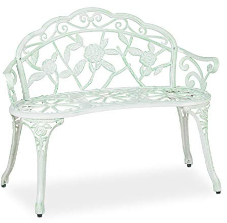 Relaxdays Gartenbank, 2-Sitzer, Terrasse, Balkon, Aluminium & Gusseisen, HxBxT: 79 x 99 x 56 cm, Sitzbank, weiß/grün