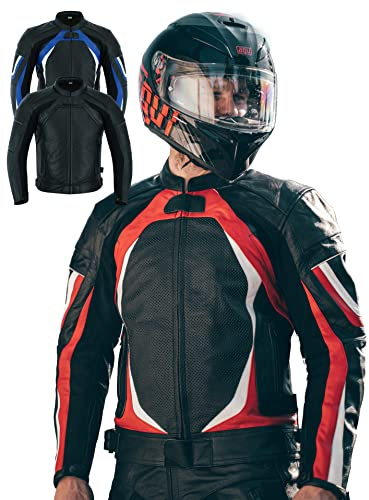 Texpeed Motorrad lederjacke herren mit protektoren - Schwarz Winter/Sommer Gesteppt echtleder Perforiert Bikerjacke - Motorrad biker rüstung gepanzert (EN 1621-1) Rot - 4XL