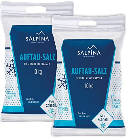 2 x SALPINA Auftausalz 10kg im Sack (20kg) | hochwirksames und schnellwirkendes Streusalz | zum Auftauen von Schnee und Eis | reinstes Siedesalz (99.6% NaCl) | 100% biologisch abbaubar