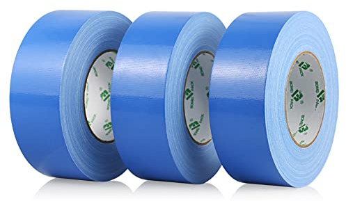 BOMEI PACK 3 Rollen Klebeband Blau Duct Tape - Panzertape wasserfest für Innen und außen - Gewebeband 50 m x 50 mm (Blau)