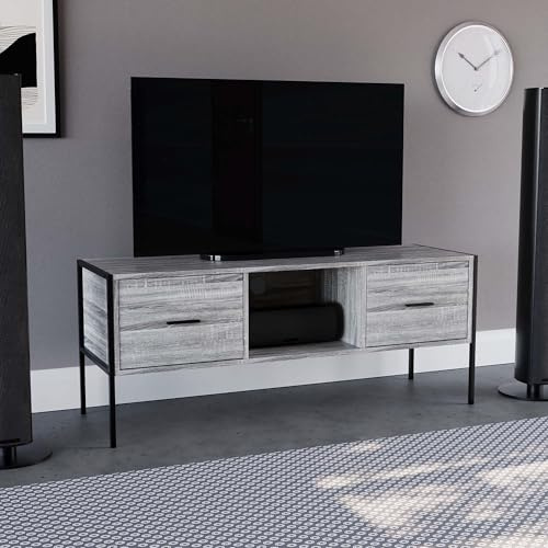 Vida Designs Brooklyn 2 Drawer TV Unit Stand Cabinet Entertainment Unit Industrial Living Room Furniutre (Grey)