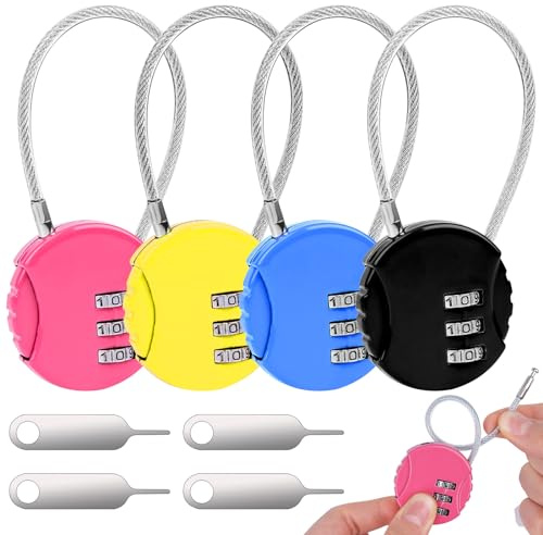 Fantasyon 4Pcs Combination Padlocks, 3 Digit Multicolor | Metal locker padlock for gym suitcase cabinets, small resettable code lock, security padlocks for school