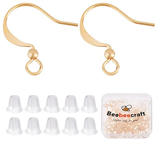 Beebeecraft 120 Stück/Box 18 Karat Vergoldete Ohrringhaken Ohrhaken Angelhaken Mit Kugel Und 120 Stück Gummi-Ohrring-Stopper Für Die DIY-Ohrringherstellung