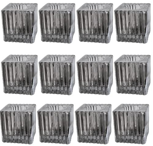 12 Stück Kerzenständer Glas Rauchgrau, Kerzenständer Transparent Kerzenhalter Klarglas für Teelichter Kerzen Muttertag Heimat Dekoration