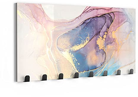 DEQORI Wandgarderobe Glas & Metall | Motiv Marmorgrafik in Pastell | 60x30 cm | Design Haken-Leiste modern | Garderoben-Paneel für Flur, Wohnzimmer & Schlafzimmer | magnetisch & beschreibbar