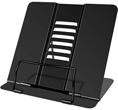 WUGU Buchständer, verstellbarer Faltbarer Metall Buchhalter für Rezept, Lehrbuch, Dokument, Musikbuch, Kochbuchhalter mit 6 Verstellbaren Positionen, Leseständer für Schule, Küche und Büro