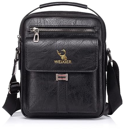 A-QMZL Sacoche Homme Sacs à Bandoulière Vintage Sacoche Bandoulière Cuir Petite Shoulder Bag Crossbody Business Cartable Besace Pochette Sacs à main pour Voyage, Randonnée et Travailler (Noir 3)