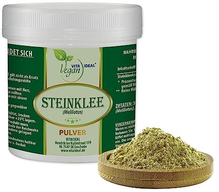 VITA IDEAL Vegan® STEINKLEE - Kraut 4x 200g PULVER - Melilotus - Tagesportion 560mg STEINKLEEKRAUT, natürlich, pflanzlich & ohne Zusatzstoffe, Inklusive Messlöffel.