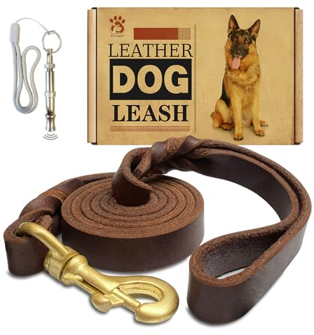 Leder-Hundeleine, 1,2 m x 1,9 cm, starkes, strapazierfähiges Echtleder, geflochtene Trainingsleine, weich und bequem für große Hunde, mittelgroße und kleine Hunde (Braun, 1,2 x 1,9 cm)
