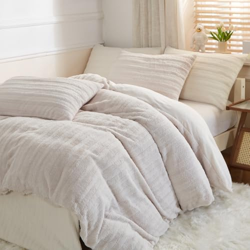 Nayoroom Plüsch Bettwäsche 135x200 Beige Winter Warme Flauschig Fleece Bettbezug und Kissenbezug 80x80 cm Oeko-Tex Zertifiziert Super Weich Winterbettwäsche Set Reißverschluss