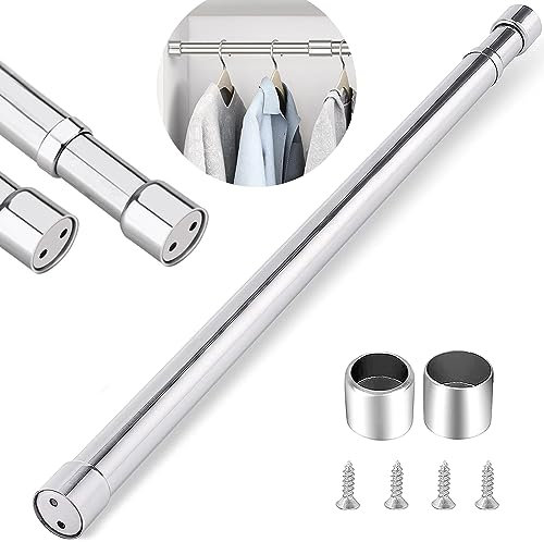 Stainless Steel Wardrobe Rail Extendable Adjustable Clothes Rail Pole with End Sockets Heavy Duty Wardrobe Rod Clothing Hanging Tube 47-80cm