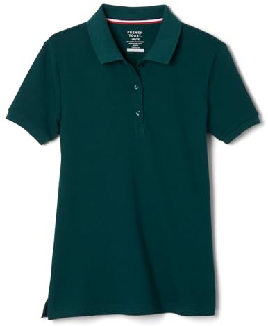 French Toast Women's and Juniors' Cotton Blend Stretch Pique Short Sleeve Polo Shirt, Hunter Green, Large