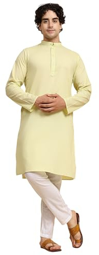SKAVIJ Men’s Pure Cotton Long Kurta Pajama Set - Plain Eid & Ramadan Traditional Ethnic Outfit