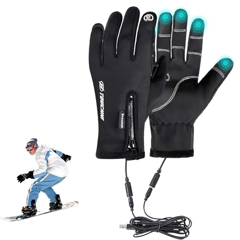 USB Beheizte Handschuhe, Beheizbare Handschuhe für Herren Damen, 5V 7600mAh Wiederaufladbar Beheizte Handschuhe, Warme Touchscreen Handschuhe für Klettern, Wandern, Radfahren, Camping