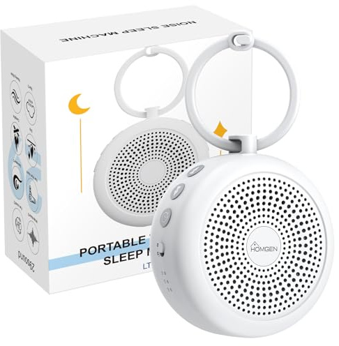 HOMGEN Bärbar vit ljudmaskin för bebis-ljudsmaskin vit - 24 ljud | nattlampa | sömntimer | USB-laddningsbar | babysömnhjälp | sömnmaskin