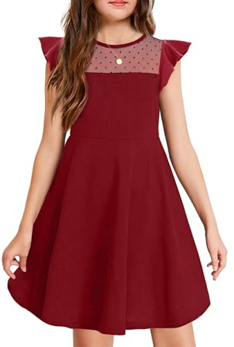 Arshiner Vestido para niñas de Verano con Mangas con Volantes de Malla en Forma de A, Vestidos de Fiesta Casuales con Bolsillos de 6 a 13 años