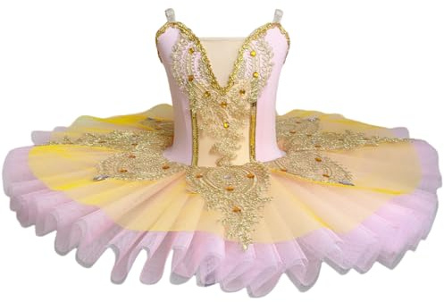 GeRRiT Abito tutù da Balletto per Bambini, Costume da Festa Professionale per Ballerina di Pancake con Piatto per Donne Adulte Bambine Danza Classica,Rosa,160