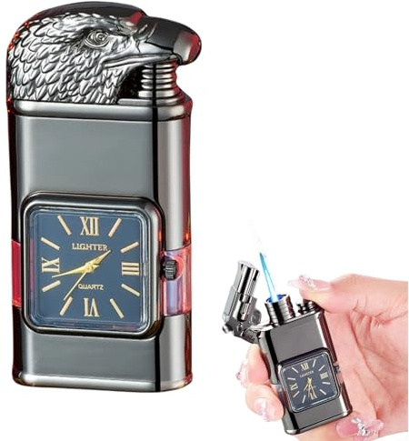 Accendino antivento vintage con lunetta Jet Flame Torch per esterni, campeggio, regali da uomo (aquila nera)