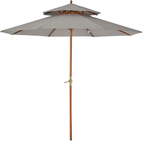 MaGiLL Holz-Terrassenschirm, Sonnenschutz für den Außenbereich, Gartenschirm, Überdachung, Grauer Terrassenschirm, ideal für Park, Strand, Garten, Pool, Terrassenschirm