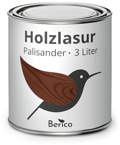 Berico Holzlasur - Palisander - 3 Liter Lasur - Dunkel - Wetterfeste Holzschutzlasur für Innen und Außen - Holzschutz, Wetterschutz und UV-Schutz