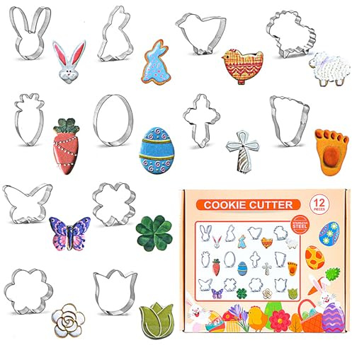Elegauit Moldes de Acero Inoxidable Para Galletas, Paquete de 12, Cortadores Galletas Animales, Para Pastel, Cookie, Fondant, Cortadores de Galletas de Navidad, Plateado