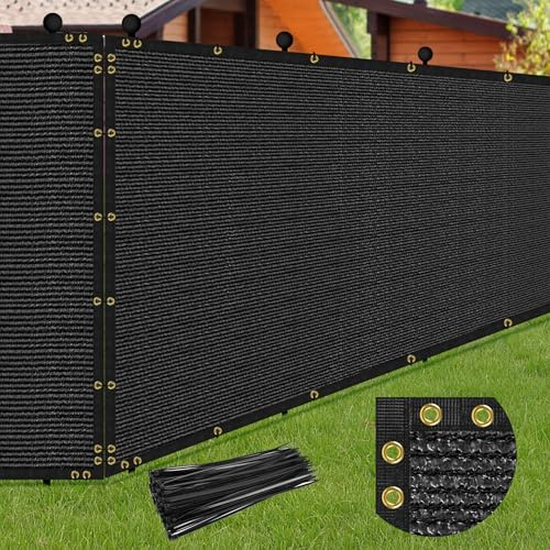phepetroll 6ft x 50ft Black Heavy Duty Mesh Privacy Screen Fence with Reinforced Bindings and 100 Straps for Outdoor Chain Link Fence, Patio, Garden, Pool