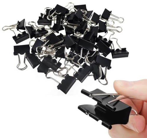Foldback Klammern 60 Stück Foldbackklammer 25mm Metall | Binder Clips für Büro Schul Brief Büroklammer Bürobedarf Schwarze Binderclips
