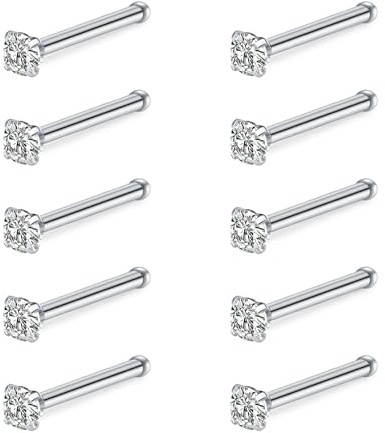 Briana Williams 316L Chirurgenstahl Nasenstecker Spirale 20G mit Steine Nase Stud gerader Stab Nasenpiercing Ohr Ringe Piercing Schmuck