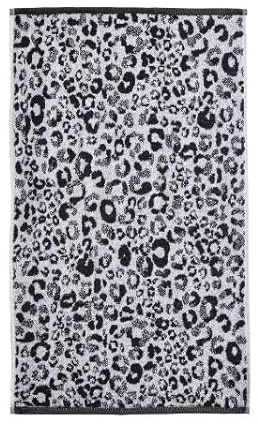Fusion – Handduk med svart djurtryck (50 x 90 cm) – 100% bomull – gepard/leopard tassavtryck – safari zoo djurhandduk – svart och vit handduk/liten handduk/huvudhandduk – badrumstillbehör