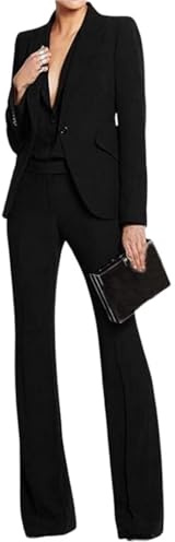 Drkobr Donna Abito Monopetto con Bottoni, Giacca a Gamba Larga, Pantaloni 2 Pezzi, Set da Smoking per L'Ufficio Business-Casual
