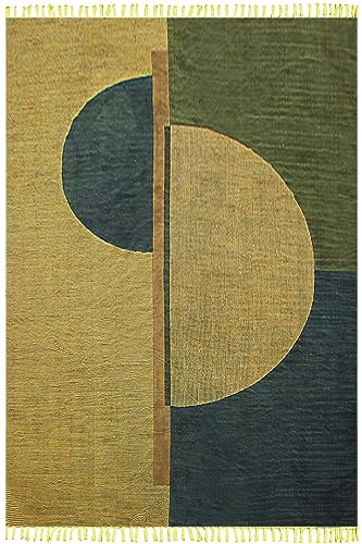 Kelim-Teppich, indischer Handdruck, 5,1 x 7,6 cm, braun-blau, Baumwolle, leicht waschbar, Teppich, Boden-, Boho-Teppich, Innen- und Außenbereich, Flachgewebe, Teppiche für Küche, Garten, Yoga-Matte