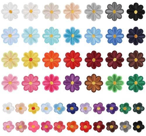 worahroe 50 Stück Patches zum Aufbügeln Gänseblümchen Blume | Bügelbilder für Textilien, Bestickte Aufnäher, Bügelbilder für Hut, Jeans, Jacken Rucksäcke, DIY-Zubehör