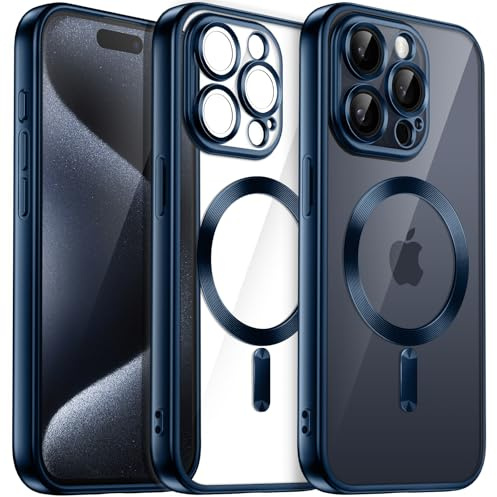 JETech Cover Magnetica per iPhone 15 Pro Max, Blu Opaco