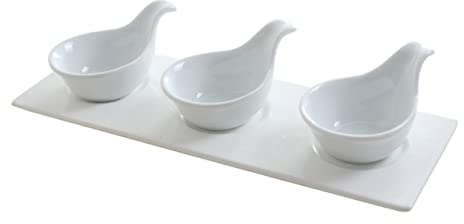OKUMEYR Ceramic Caviar Sauce Dishes Handle Practical Spoons Set Small Size for Western Dining Table Serving and Appetizer Condiments Four-piece Kitchenware