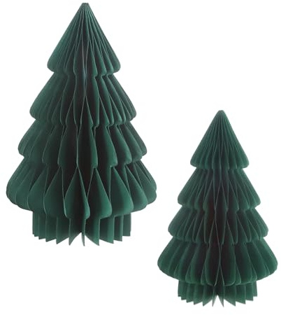 Spetebo Papier Tannenbaum Aufsteller 2er Set 30 cm / 20 cm - grün - Tisch Deko Weihnachtsbaum zum Aufstellen - Dekoaufsteller für Weihnachten Advent Winter Fenster Dekoration