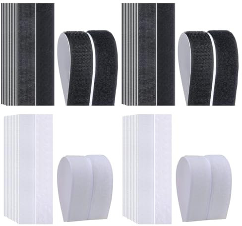 16 PCS Velcro Adesivo Forte, Chiusura posteriore adesiva Industrial Strength, 3 x 10 cm, Nastro di montaggio ad incastro per moquette, cuscini per divani, pedaliera - bianco e nero