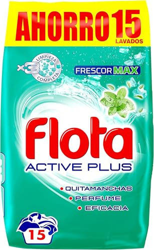 FLOTA | Frescor Max | Detergente Lavadora en Polvo | Ropa Blanca y de Color | Antimanchas y Antiolores | 15 Lavados, 825 g (Paquete de 5)