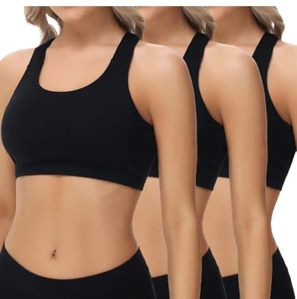 wirarpa Dam bralette bomull brottarrygg T-back bralettes magtröja ingen stoppning lätt stöd 3-pack, Svart, S
