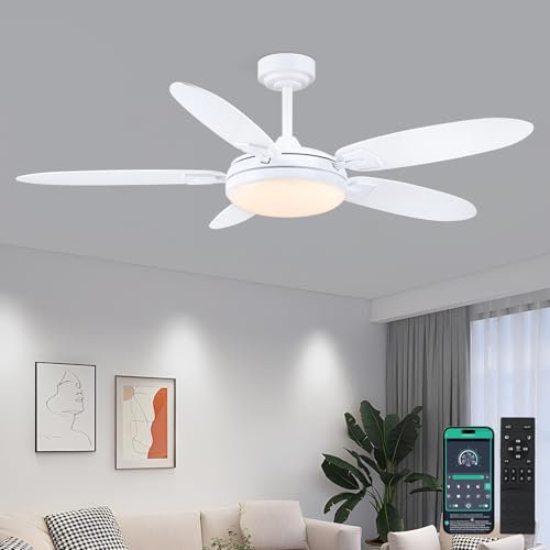 Surtime 137 cm Deckenventilatoren mit Licht und Fernbedienung, Weiss Ventilator mit dimmbaren 3 Farben & 6 Geschwindigkeiten, Reversibler DC-Motor, Moderne Ceiling Fan für Wohnzimmer, Terrasse, Küche