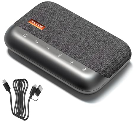 NUROUM A05B(2nd Gen) Bluetooth Conference Speaker and Microphone, Portable Wireless Speakerphone with Noise Canceling Mic, 16ft Voice Picked Up Computer Speakers for Desktop PC/Laptop/Business Trips