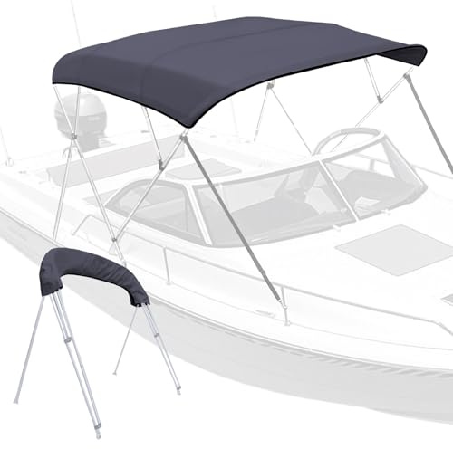 4 Bow Bimini Top Replacement Cover with Storage Boot, 600D Marine Grade Sun Shade Boat Canopy, Easy Install Zipper Sleeves Boat Awning, Without Frame, Black (8‘L 97''-103''W)