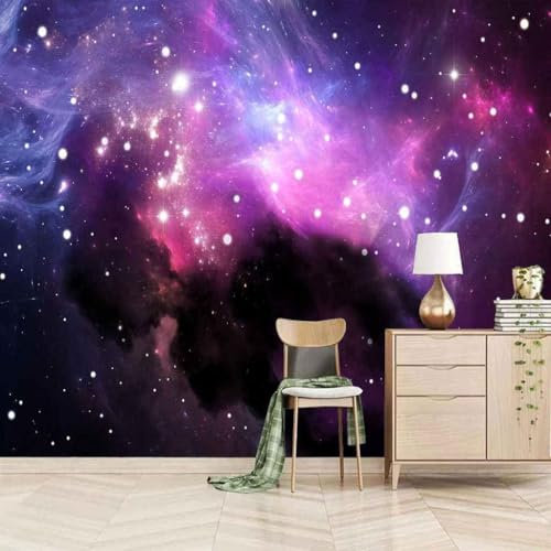 XLMING Belle Rêveuse Violet Étoiles Ciel Étoilé 3D Papier Peint Intissé Salle à Manger Bureau D'étude Canapé Chambre Salon TV Mur-430cm×300cm