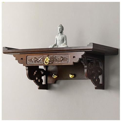 Doorhighpeak Holz Buddha Regal Statue Stand, wandmontierte Hangetisch Pooja Stand, Buddha Altar Regal Holzmöbel, chinesische Fengshui -Statue -Display -Regal