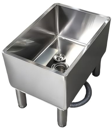 QUSYZD Évier de Service autoportant, évier de Cuisine, évier de Sol autoportant en Acier Inoxydable, bac de Service Robuste, Station d'évier de Cuisine avec cuve Profonde, pour,Silver-a